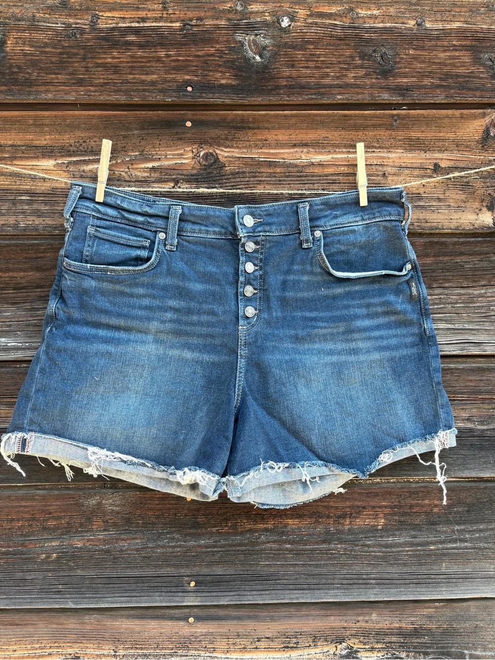 Silver Jeans Distressed Blue Button-Fly Denim Shorts